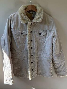 Roxy Cream Corduroy Jacket with Faux Fur